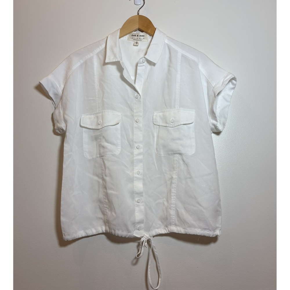 Cloth & Stone Anthropologie White‎ Linen Blend Button Front Utility Shirt Small